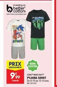 investir dans une meilleure qualité : short-pyjama sonic® minecraft en 100% coton, du 9-10 au 13-14 ans, à seulement 999€, promo découverte 5011232!