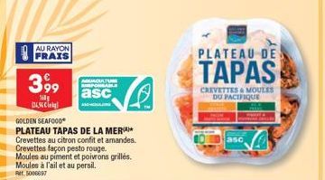 Plateau Tapas de la Mer: Crevettes au Citron, Pesto Rouge et Moules Grillés, 3,99€