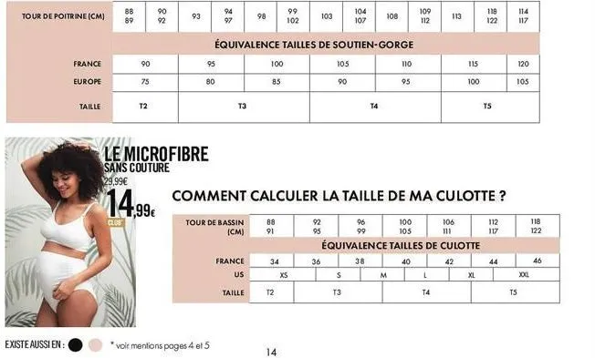 le microfibre sans couture: tour de poitrine (cm) france, europe, taille de 75 à 95. promo jusqu'à 14,99€ - voir mentions pages 4 et 5.