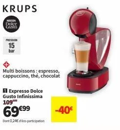 offre spéciale - krups necon dolce gusto 15 bar: espresso, cappuccino, thé, chocolat - 69€99.