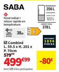 SABA Fond métal: Réfrigérateur-Congélateur Capacité 378L avec Ventilateur 38E - Seulement 1056 pièces!