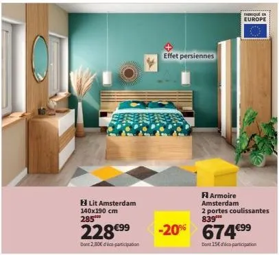 armoire amsterdam 2 portes coulissantes -20% : 839€ d'économie, frais de livraison inclus!