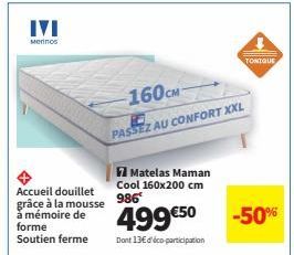 Matelas Maman Cool - 50% ! Mousse à mémoire de forme Soutien Ferme 160x200 cm - 499€50