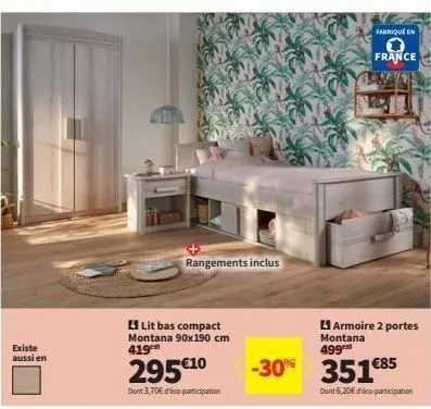 montana: lit bas compact 90x190cm et armoire 2 portes à-30%, 351 et 499€!