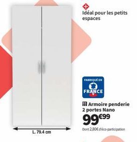 Armoire Penderie Nano 2 portes | 79.4 cm | Idéal Petits Espaces | 99 €99 + 2,80€ Eco-Participation | Fabriqué en France