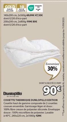 couette thermique Dunlopillo