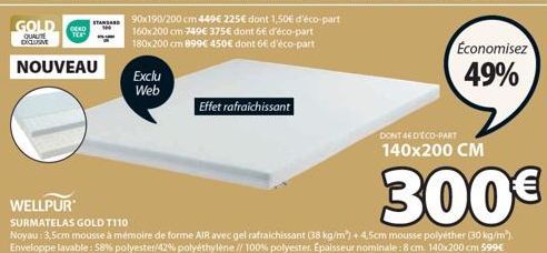 MATELAS GOLD QUALIT DICUSM À PRIX EXCEPTIONNELS - 90x190/200 cm à 225€, 160x200 cm à 375€ et 180x200 cm à 450€ avec 1,50€ et 6€ d'éco-part!