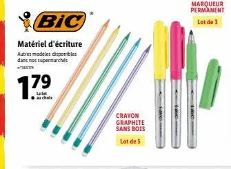 lot au choix : matériel d'écriture bic à prix réduit - 5 crayons graphite sans bois & 3 marqueurs permanents