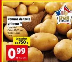 jazzy pommes de terre primeur catégorie 1 - calibre 28/35 mm à 0,99€/kg - 750g sachet - de france