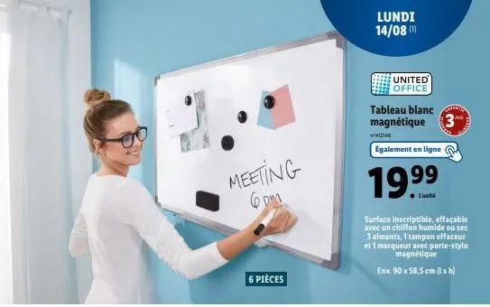 achetez le tableau blanc magnétique united office: profitez de l'offre lundi 14/08!