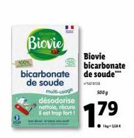 Biovie Bicarbonate de Soude Multi-Usage: 500g Désodorise, Nettoyage et Élimination des Bactéries - 17 ⁹ Promotion!