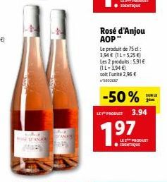 Rosé d'Anjou AOP -50%: 2 Produits à 5.91€, Unité à 2.96€! 5602687