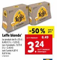 Leffe Blonde : 50% de Réduction sur le 2e produit, 8 x 25cl à 3,24€ l'unité!