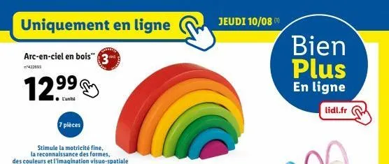 arc-en-ciel en bois 3 - 7 pièces - 10/08 promo - stimule la motricité fine, reconnaissance des formes et des couleurs!