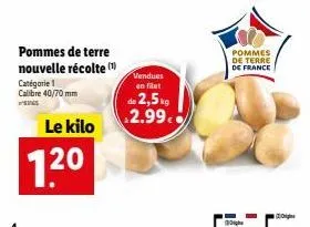 délicieuses pommes de terre nouvelle récolte calibre 40/70mm - 2,5kg à 2.99€!