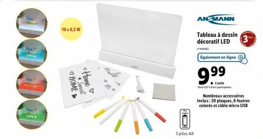 tableau à led ansmann avec 20 plaques et 6 feux inclus - 10 x 0,2 w - 3 piles aa - #441962 - 9⁹⁹€ dont 0,07€ pour participation.