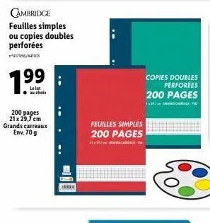 carnets 200 pages grands carrés - feuilles simples ou copies doubles perforées - env. 70 g - promo 99!