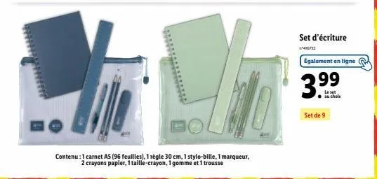 set d'écriture pour 3.99€: carnet as, règle 30cm, stylo-bille, marqueur et plus!