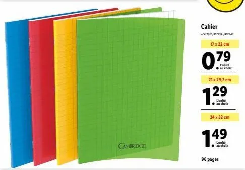 cahier cambridge : 0.79€ l'unité, 96 pages, 3 tailles au choix!