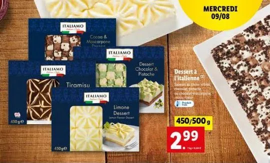 goûtez le tiramisu dessert à l'italienne cocoa & mascarpone manten limone avec 450ge en promotion ! chocolor & pistache au choix.