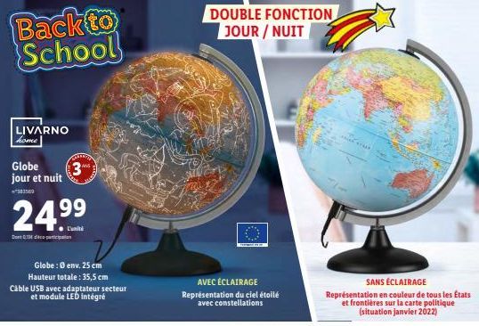 Promo LIVARNO: Globe Jour et Nuit + Module LED Intégré, 3 Unités à 24,99€ avec 010 Participation!