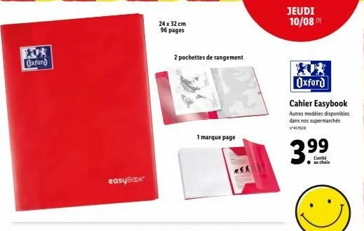 promo: un oxford cahier easybook 24x32cm 417928 à 3.99€ - 96 pages, 2 pochettes, marque page et plus!