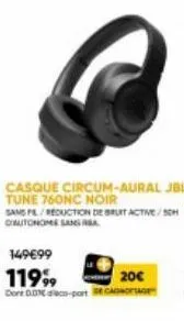 casque jbl tune 760nc noir: sans pl, réduction de bruit autonome & sans fil!
