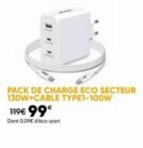 promo: pack de charge eco secteur 130w cable type1-100w à 119€ 99€ + 0.09€ d'éco-part.
