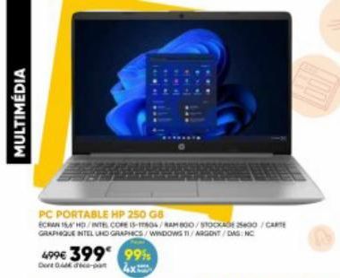 PC Portable HP 250 GB à 399€ - Offre Spéciale - Ecran 154 HD, Intel Core i5-1604, RAM 800, Stock 2500, Carte Graphique Intel Und Graphics + Windows T.