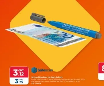 safescan stylo détecteur de faux billets: 20% de remise, 4m de contenance, facile à utiliser! réf. 184814 false mo.”