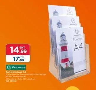 promo: porte-brochure a4 exacompta à 14.99€ - 3 compartiments, polystyrène, 15.2x17.3x1.9cm