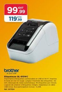 Économisez CHT 99.99€ avec l'Etiqueteuse QL-810WC Brother: Imprimez des Étiquettes en Noir et Rouge, jusqu'à 62mm de Largeur!