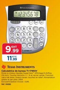 Promo : Profitez de 9.99 € pour la TI-1795SV Erinacristaux quides SuperView Calculatrice de Bureau, 8 Chiffres, Mémoire, Touches -/. % et Racine Carrée!