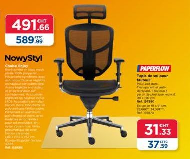 Chaise Enjoy de Nowy Styl avec Accoudoirs et Revetement on mush à 160€ - Revetement 100% per et Hocanisme synchrone tour Dessi nautur par orámailère.