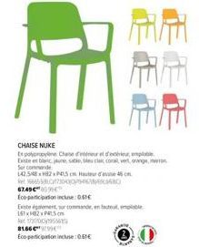 CHAISE NUKE E por Chase: Empilable, Existe en plusieurs couleurs, 142.588x8, Promo 166650 67.45 - Eco-participation incluse.