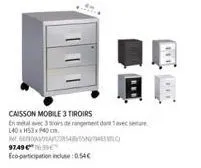 caisson mobile en métal - 3 tiroirs - 140h53x40cm - 97,49€ (éco-participation incluse) !