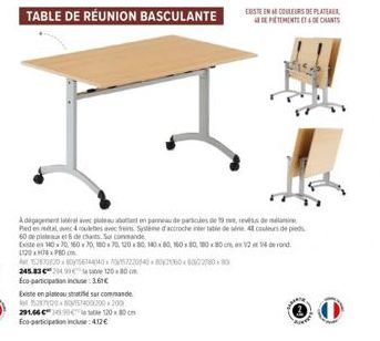 Table de Réunion Basculante 1528308208056144040: 245.83cm x 80cm, Eco-participation Incluse. Existe en Platou Strate sur Commande avec Promo!