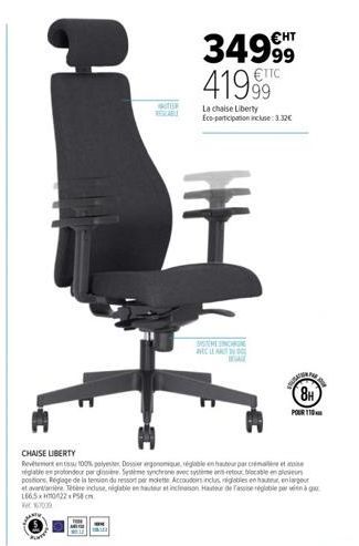 Chaise Liberty: Réduction de € 34.99 à € 41.99 + Éco-participation 3.32€ - Dossier ergonomique + Revêtement en polyester