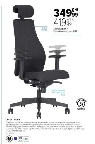 chaise liberty: réduction de € 34.99 à € 41.99 + éco-participation 3.32€ - dossier ergonomique + revêtement en polyester