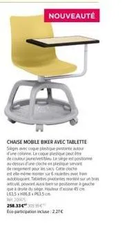 chaise mobile biker avec tablette: durable et design! promo: coche e en plastique!