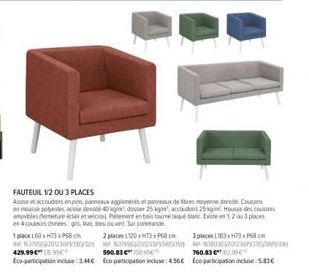 Fauteuil de Salon à 1, 2 ou 3 Places - Assise et Accoudoirs en Pin, Promo: Des Cousses Mousse Polyse Desse 40kg et Housse des Couds Amov!