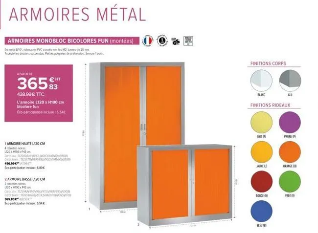 promo ! armoires métal/monobloc bicolores fun montées - accepte dossiers/pettes - pression sup - dès 36583, 438.9 €