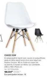 chaise dgw en polypropylène et hêtre massif avec coussin pu/acier - 148,5x83xp53,5 cm - 108,33€.