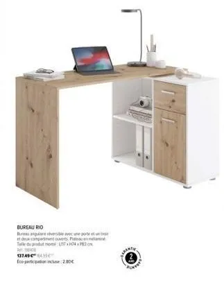 mobilier bureau rio : barreversible avec une porte, 2 compartiments et eco-participation incluse!