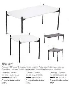 table meet pmdf 19 colors, nor/blanc - 150x40x50 cm - 110€ eco-participation incluse