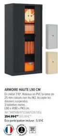 Armoire Haute L90 cm - Métal 70 - 25 Dossiers Suspendus et 3 Tablettes - Réduction 254.99€ à 30.99€ - Eco-participation incluse 5.51€