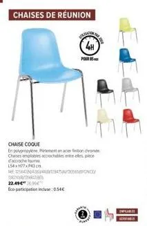 chaises de réunion: 8 pièces à 22.49€ avec eco-participation incluse - polypropylène et acier ton drone, accrochables, pièce d'accroche 154177x43c