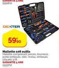 DEXTER 59⁹0 - Mallette 108 outils + Garantie 5 ans 5593712: Pinces, Tournevis, Porte-Embouts, Clés etc.