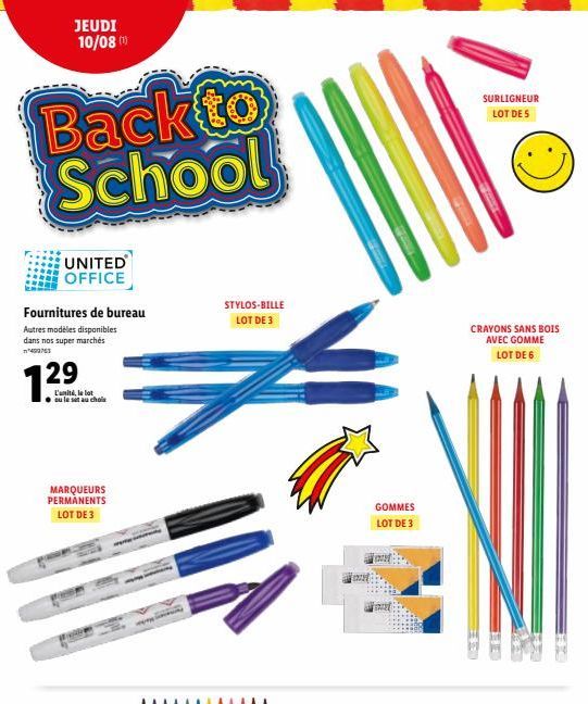 Retour à l'école: Offre de la semaine - Marqueurs Permanents et Stylos-Bille Lot de 3 à 1.29€ chez United Office!