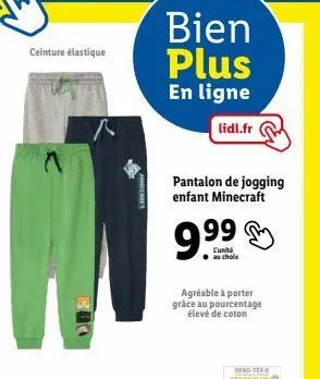 pantalon de jogging enfant minecraft à 9,99€: confortable et deko-tex à lidl.fr!